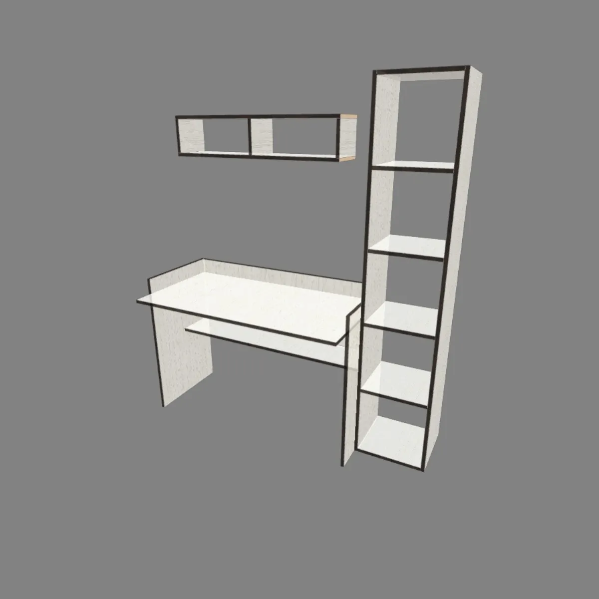 Planos de escritorio moderno con estantería y medidas para home office