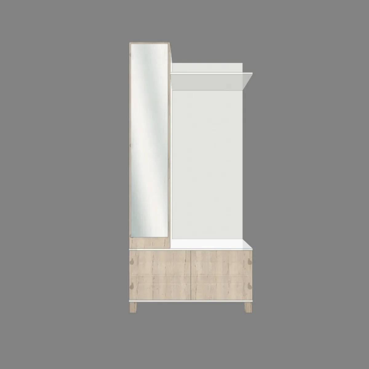 Чертёж шкафа в прихожую из ЛДСП с зеркалом и размерами