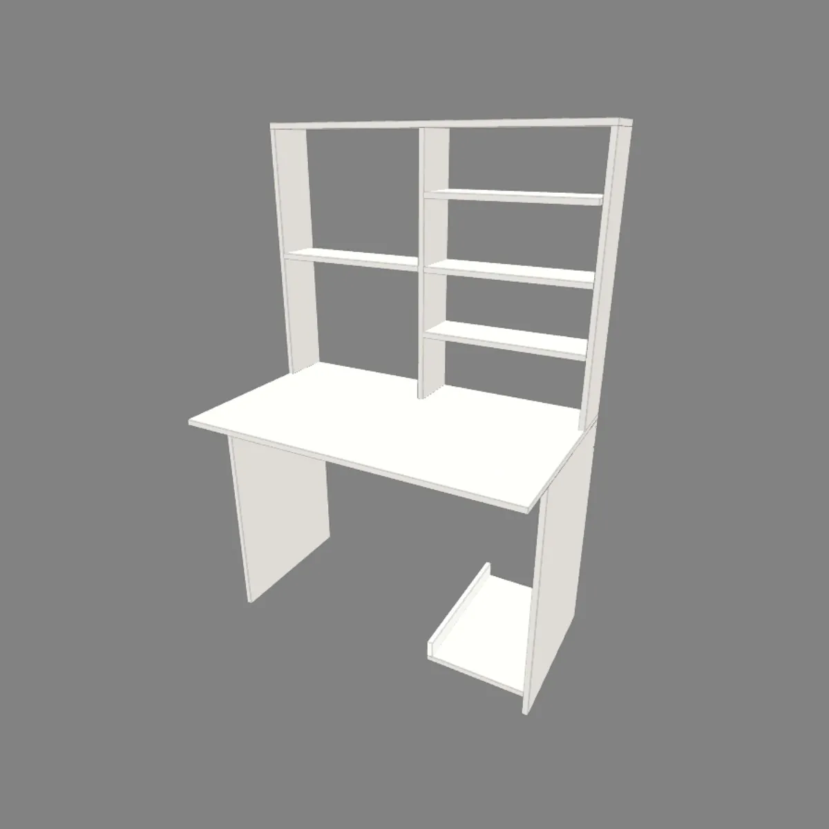 Modern DIY computer desk plans with open shelves and storage dimensions