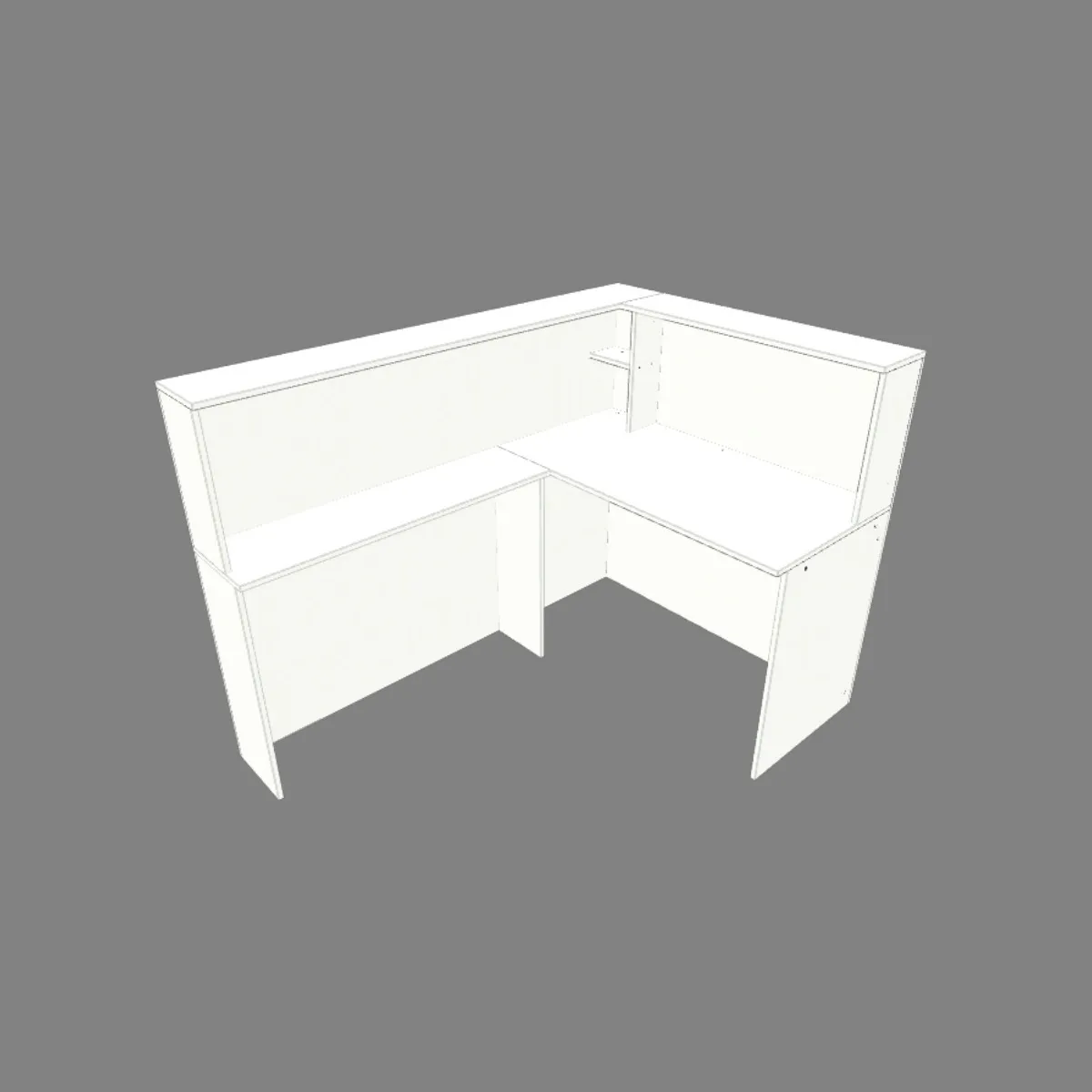 Projeto de mesa de recepção em L branca para home office com medidas