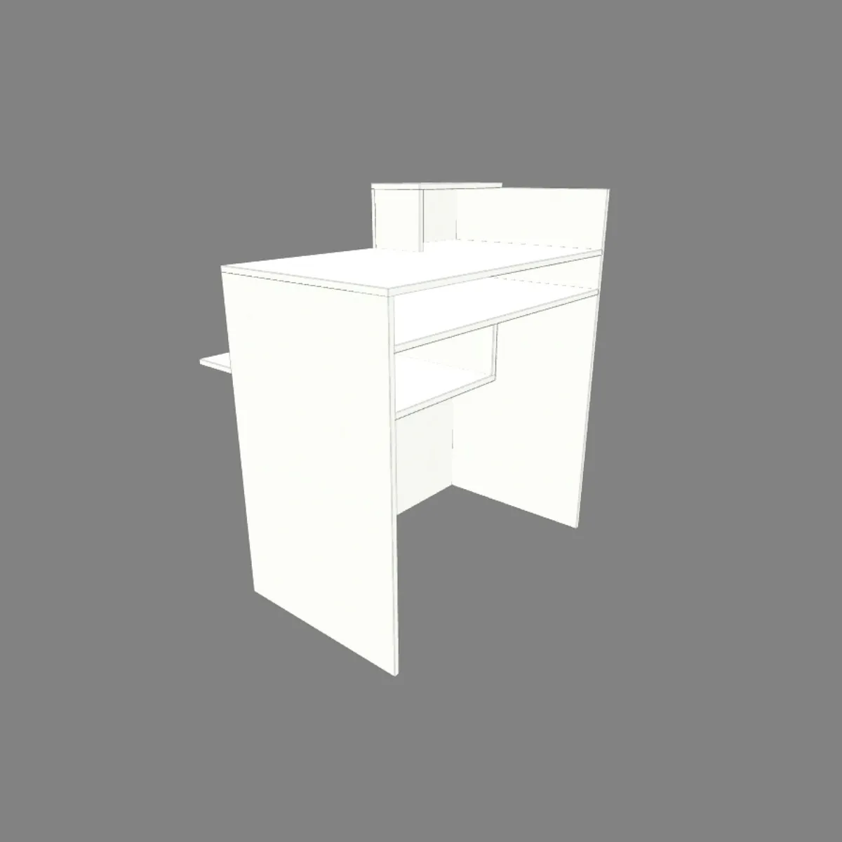 Projeto de mesa para caixa com medidas e planta em BP branco para faça você mesmo