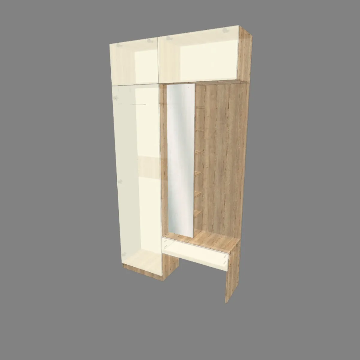 Чертёж шкафа в прихожую с зеркалом и размерами для сборки своими руками