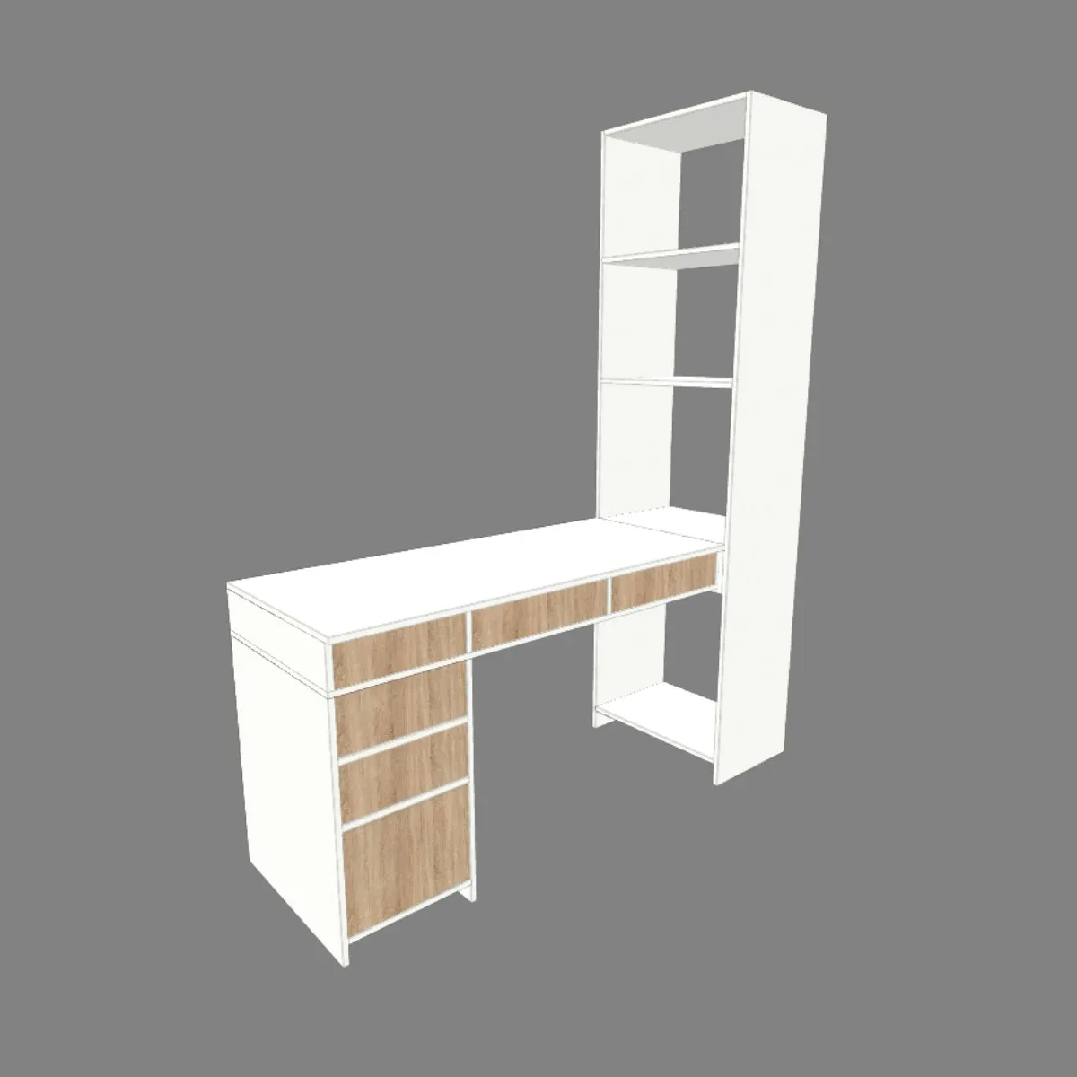 L-shaped desk blueprints with dimensions and modern shelving design ideas
