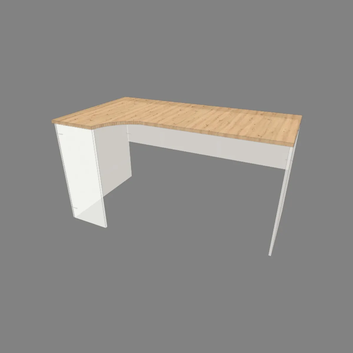 Planos y diseño de mesa de oficina en L minimalista con medidas en cm