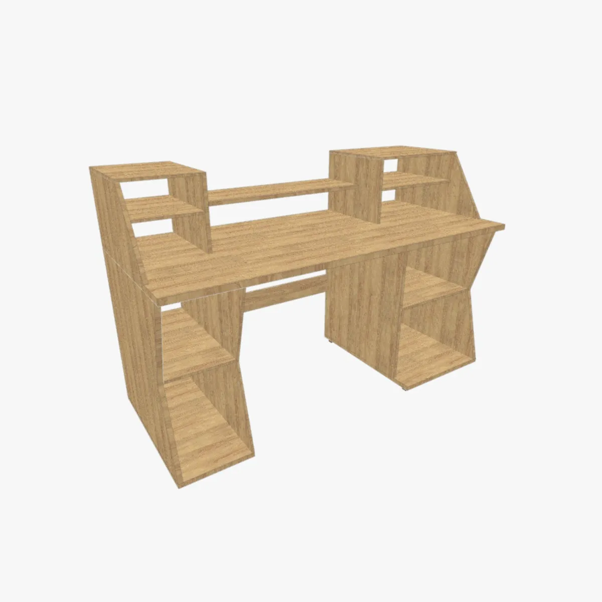 Planos de mesa de estudio moderna con almacenaje abierto y medidas en cm