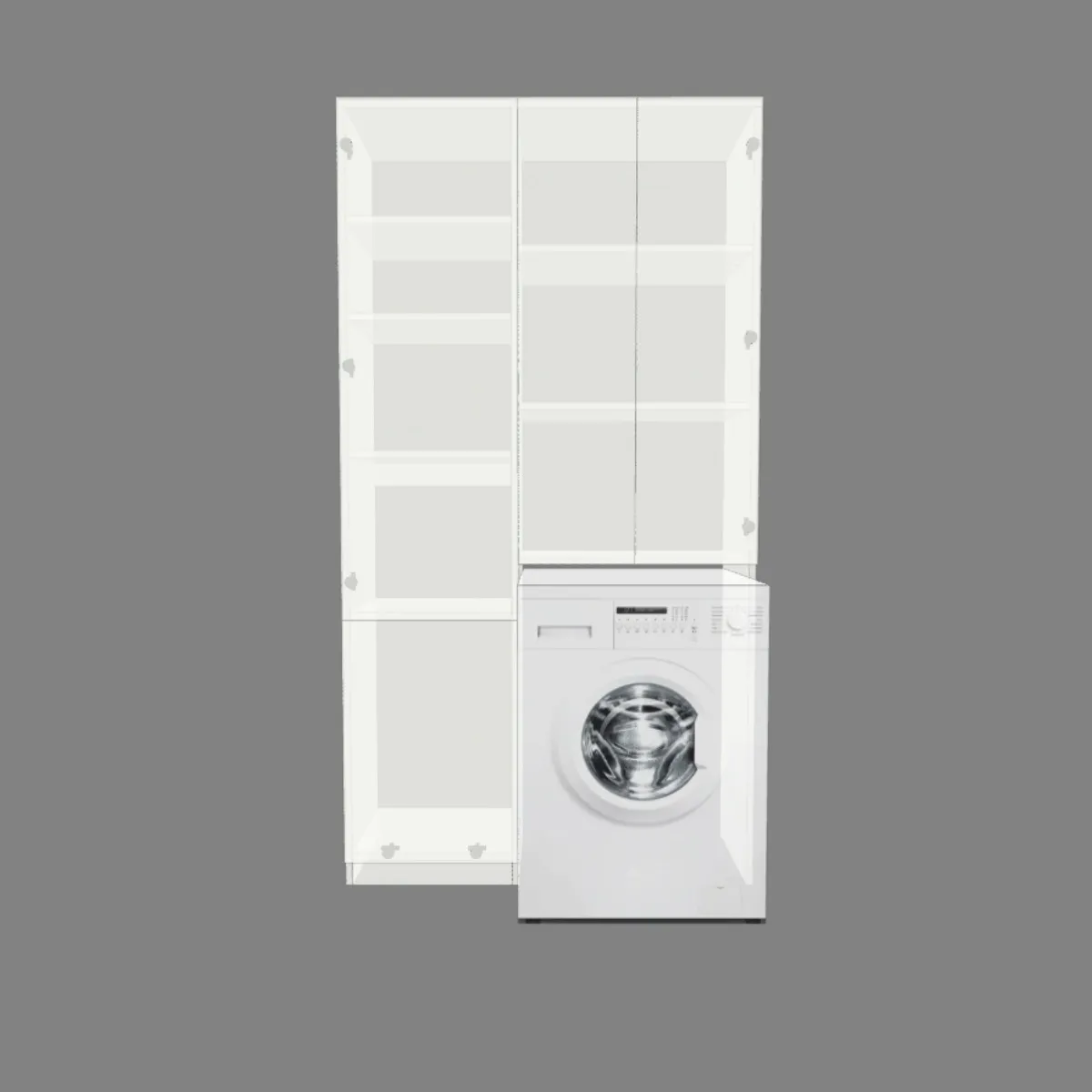 Bauplan weißer Waschmaschinenschrank mit Maßen und Montageanleitung