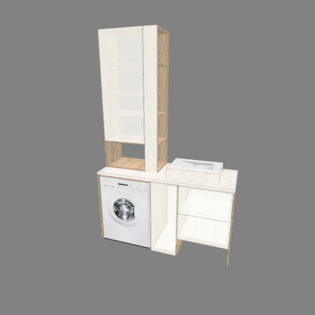 Bauplan Waschtischschrank L-Form mit Maßen und Materialliste für DIY