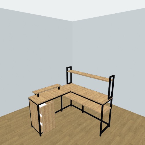 Custom L-Shaped Table with Shelf and Cabinet