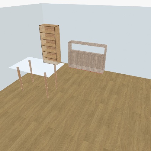 table dresser and bookshelf
